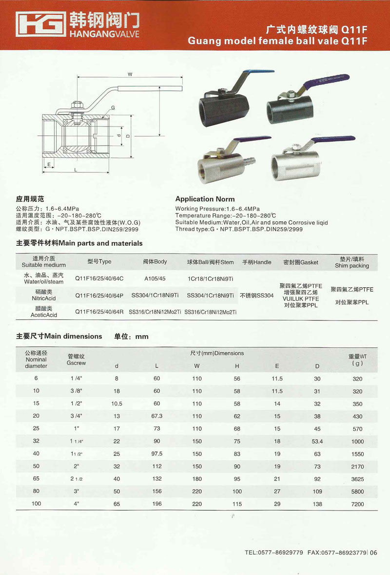 广式内螺纹球阀